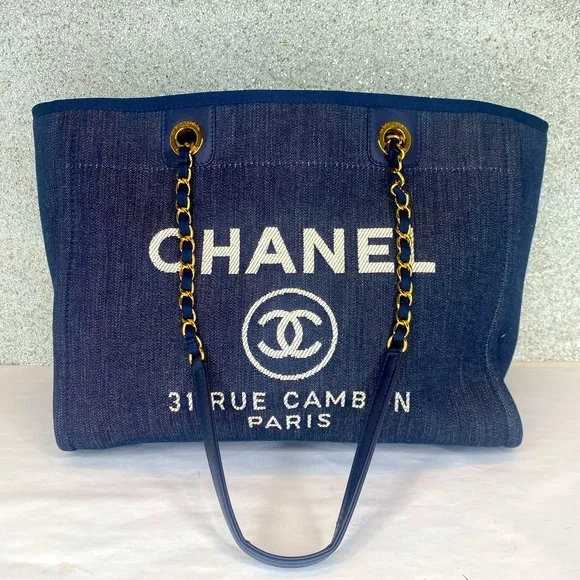 ❤️ SOLD Chanel Small Denim Blue Deauville Tote with gold hardware - Picture 1 of 16